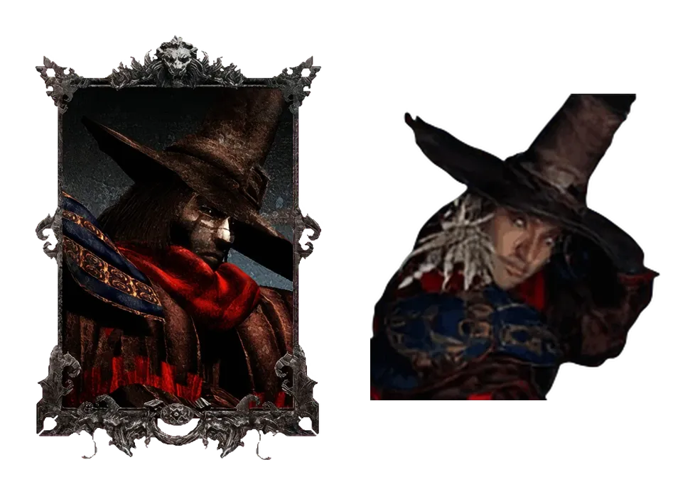 The Witch Hunter portrait next to a frame of his battle sprite